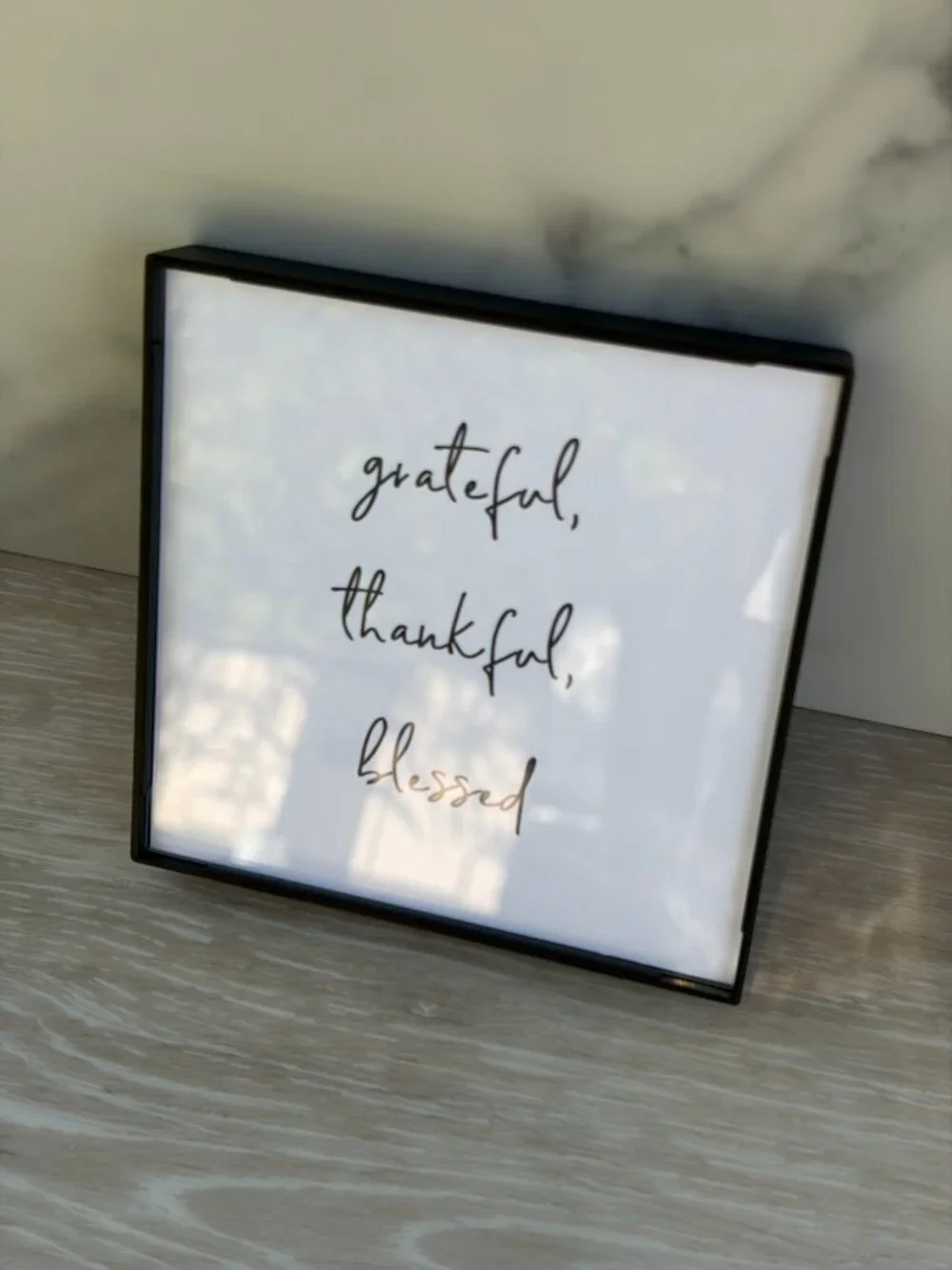 Grateful Thankful Blessed Framed Art Print 4x4 Black White Modern Tiered Tray